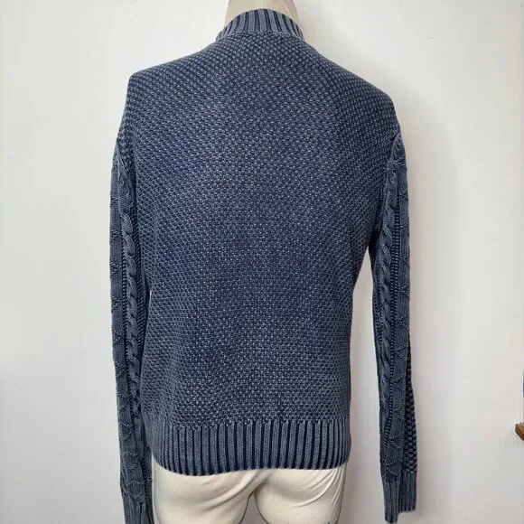 Carbon 2 Cobalt Sweater Size L Stavenger Blue Full Zip Cable Knit Linen Cotton - Picture 3 of 13